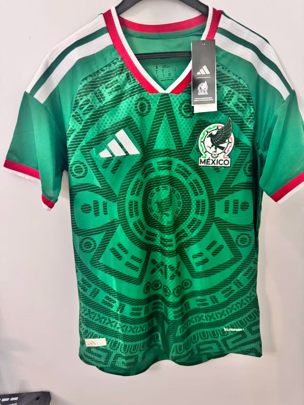 adidas Green Mexico Aztec Graphic Soccer Jersey with Red & White Trim